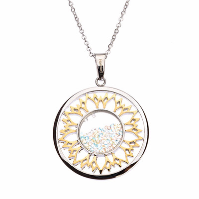 

Colorful Crystal Golden Stars Round Stainless Steel Pendant Necklace 17"