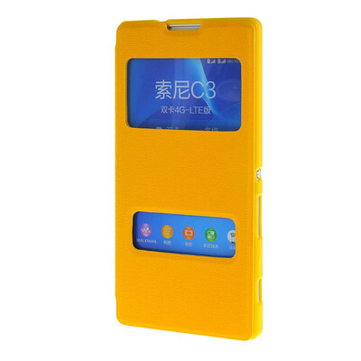 

MOONCASE Сторона Флип жесткий борт тонкий кожаный кронштейн Окно чехол для Sony Xperia C3 желтый