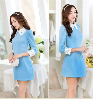 

Womens Winter Autumn Dress Hollow Casual Dresses Long Sleeve Doll Collar Chiffon mini dress