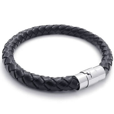 

Hpolw Black Leather Mens Bracelet Stainless Steel Clasp, 8mm - 7.5", 8", 8.5", 9