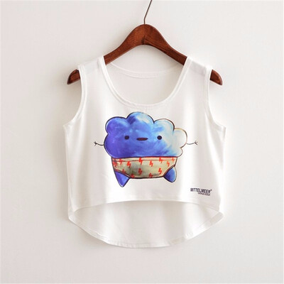 

Women Crop Top Sleeveless Print Summer Casual Top Women Short t-shirt Vest Tank Tops