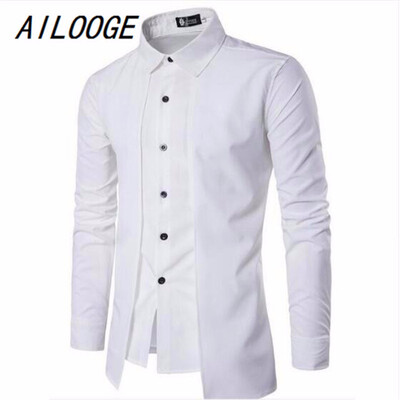 

MenS Shirts 2018 Long-Sleeved Casual Fake Two Pieces Chemise Homme Solid Arrival Dress High Quality MenS Shirts XXL