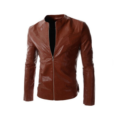 

Zogaa New Men's Leather Clothing Simple Stand Collar