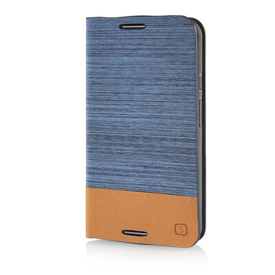 

MOONCASE Canvas Design Leather Side Flip Wallet Pouch Stand Shell Back ЧЕХОЛ ДЛЯ Motorola Moto X / X+1 XT1097 Light Blue