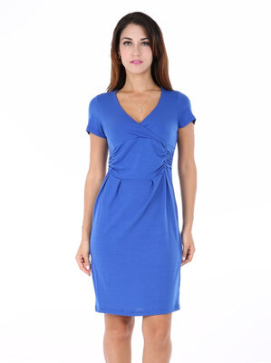 

Europe Elegant Maternity Ladies V Collar Short Sleeve Stretch Business Tunic Dress