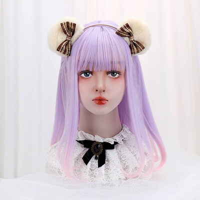 

Free Beauty 16 Straight Lolita Wig With Neat Bang Purple Pink Ombre Long Synthetic Hair Cosplay Wigs For Women Heat Resistant