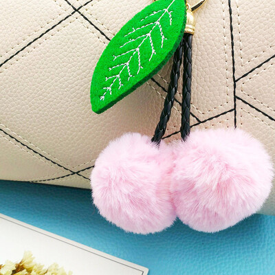 

Free Shipping Cherry Pompon Prunus Phone Case Straps Cherries Hair Balls Keychain Key Chains Poms Cars Pendant Bags Plush Toy