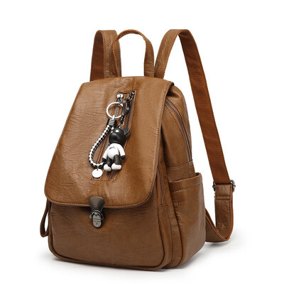 

2018 VINTAGE AND RETRO CLASSIC PU LEATHER FLAP COVER WOMENS CASUAL SOLID COLOR BACKPACK