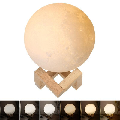 

18cm Diameter PLA USB Rechargeable 3D Printing Moon Light 2-Colors Dimmable Touch Sensor Control Luna Night Lamp Bedroom Decor wit