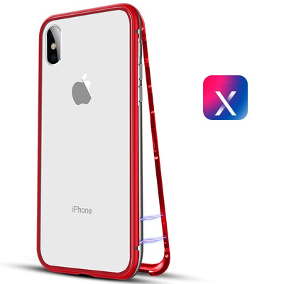 

For iPhone X Slim Hard Shockproof Case Magnetic Adsorption Metal Bumper Tempered Glass Back Cover Case