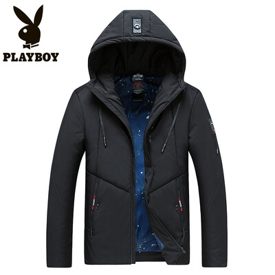

Playboy PLAYBOY cotton clothing men 2018 winter new thickening slim coat Korean version of the wild casual mens clothing coat RSC9805 black 3XL