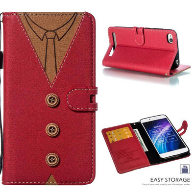 

MOONCASE Millet red rice 5A stitching embossed mens leather case - red