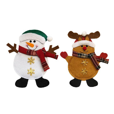 

2pcsset Christmas Cutlery Holders Fork Knife Spoon Bags Pockets Set Christmas Decor Ornaments--Reindeer Snowman