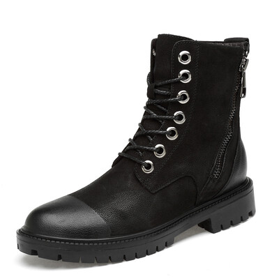 

Mens Boots Genuine Leather Martin Boots Fashion Casual High Cut Shoes For Men Black Khaki Size 37-46