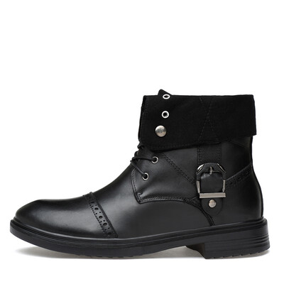 

Motorcycle Warm Winter Shoes for men Genuine Leather Mens Ankle Boots Rubber Snow Boots Casual Shoes For Men Walker Peak