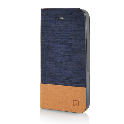 

MOONCASE Canvas Design Leather Side Flip Wallet Pouch Stand Shell Back ЧЕХОЛ ДЛЯ Apple iPhone 5 / 5S Dark Blue