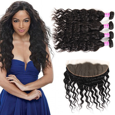 

Glary Cheap Malaysian Virgin Hair Lace Frontal with 4 Bundles 8A Malaysian Human Hair Weave Bundles Wet&Wavy Water Wave