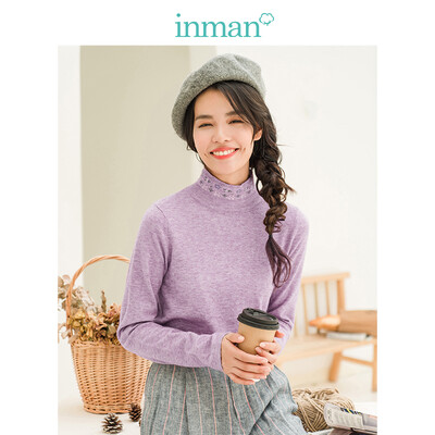 

INMAN 2018 winter new small fresh literary embroidery high collar bottoming shirt sweater female 1884132534 pink purple