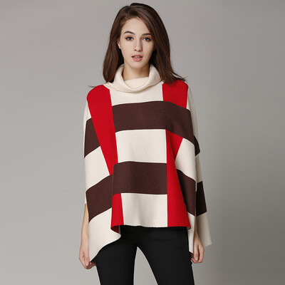 

Marc Rebecca loose striped small high neck sweater bottoming shirt 75033D apricot red strip