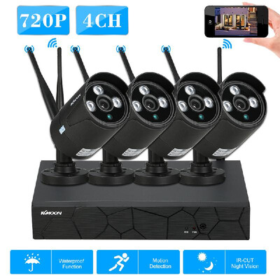 

Romacci KKmoon 4 Channel Wireless WiFi NVR CCTV System Kit 4pcs HD 720P WiFi Outdoor Weatherproof Bullet IP Camera Support P2P I