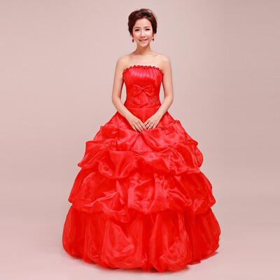 

3 Color For Available 2018 Korean Style Sweet Princess Wedding Dress Large Size Red White Pink Retro Lotus Bridal Wedding Dress