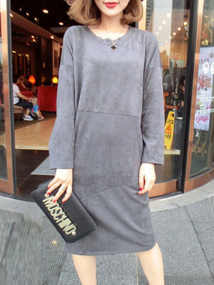 

Suede Patchwork Long Sleeve Midi Dress