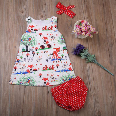 

3PCS Newborn Toddler Clothes Baby Girls DressPants ShortsHeadband Outfit Sets
