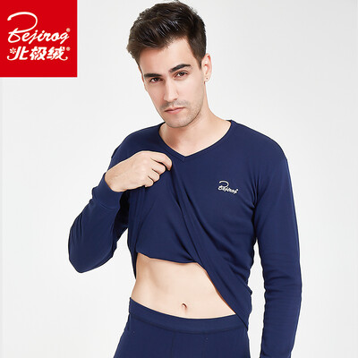 

Arctic velvet thermal underwear mens V-neck cotton sweater winter youth cotton autumn clothing long trousers set Navy