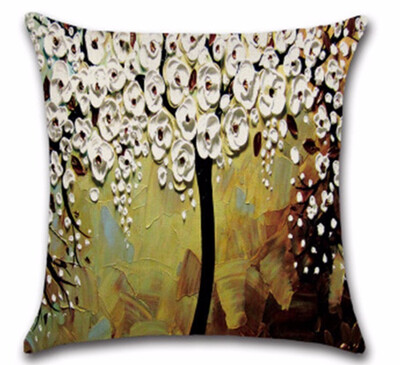 

New Stereo Oil Painting Tree Flower Tree Cotton And Linen Cushion Pillow Cushion Automobile Waist Cushion Without Core