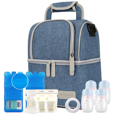 

V-Coool love light luxury outdoor back milk bag ice pack breast milk insulation package soft powder gray 2 blue ice 4 no quail egg storage bottle 30 milk storage bags custom full set