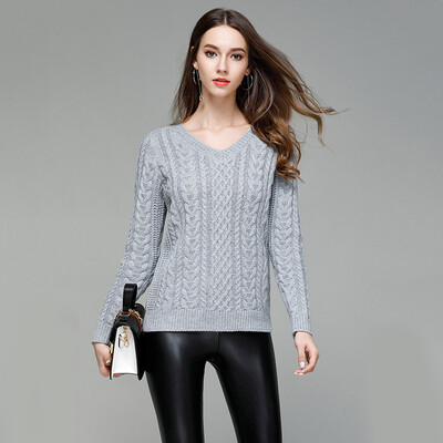 

PREISEI New Autumn Winter Women Casual Elegant Solid Warm V-Neck Long Sleeve Knitted Thick Sweater Pullover Mujer