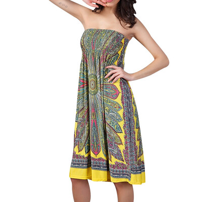 

Women Summer Sleeveless Strapless Beach Sundress Casual Mini Cover up Dress