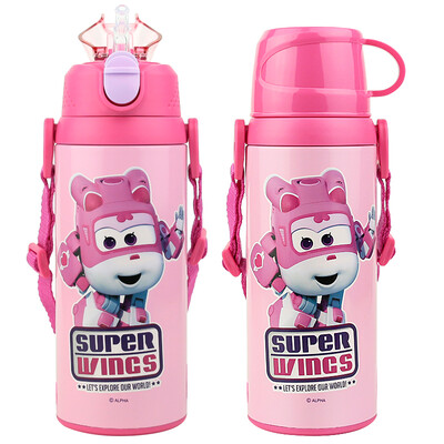 

Super Flying Infant Child Sippy Cup Baby Cartoon Insulation Drinking Cup Portable Drinking Kettle Double Cover Dual-use 500ML Pink