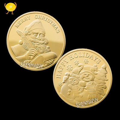 

Santa Claus Writing Letter Blessing Commemorative Coin Merry Christmas Gold Plated Silver Exquisite Holiday Coin Collectibles