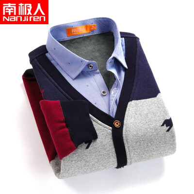 

Antarctic long sleeve plus velvet warm shirt mens autumn&winter casual middle-aged large size mens sanding loose mens shirt red gray navy blue