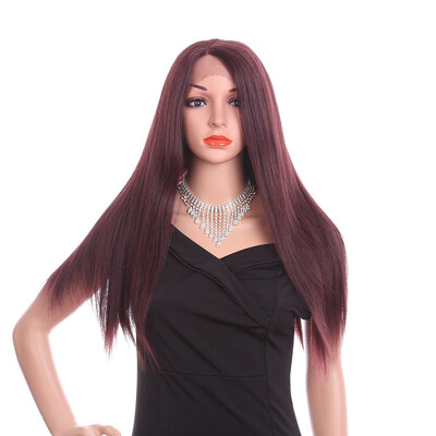

YYONG 26 Inch 99J Long Straight Weave Cosplay Wigs Synthetic Hair Wigs For Women Lace Front Wigs