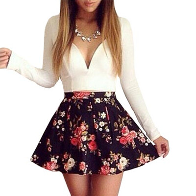 

CT&HF Women Sexy V-Neck Long Sleeve Low-Cut Beautiful Mini Floral Dress