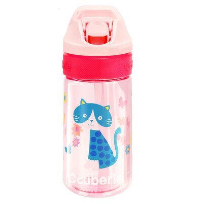 

Ccuberle cool childrens water cups direct drinking men&women students outdoor sports bottle kindergarten baby portable anti-fall plastic cup riding equipment pink cute pet cat