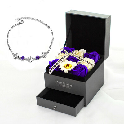 

Star soap flower drawer gift box romantic set purple flower purple lucky grass silver bracelet