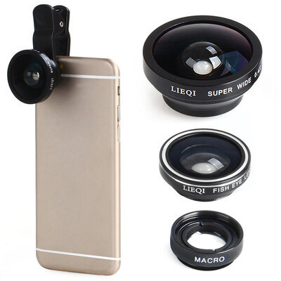 

LIEQI LQ - 003 Мобильный телефон 3 в 1 Fisheye Макро 0.4x Супер широкоугольный Clip-на объектив