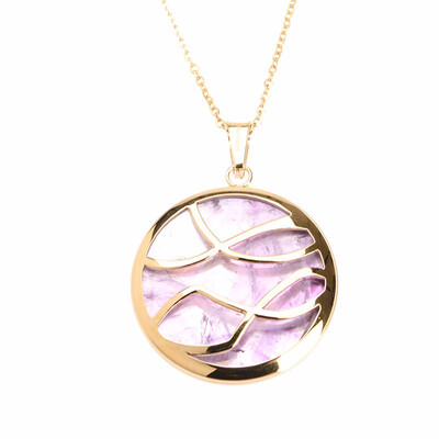 

Round Simple Lines Purple Quartz Crystal Pendant Stainless Steel Necklaces 17