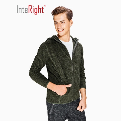 

INTERIGHT sweater mens autumn&winter hooded sports casual jacket double-sided fleece sweater olive green XL