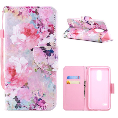 

MOONCASE LG K10 2017 painted leather case with small hand rope - watercolor flower