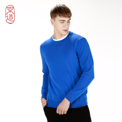 

Beijing made mens sweater combed cotton sweater foundation pullover blue XL 185104A
