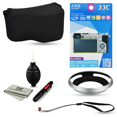 

JJC SM1E Sony A6300L A6000L A5100L micro single 16-50mm lens kit accessories (camera bag + high-definition film + hood + cleaning kit + anti-lost rope)
