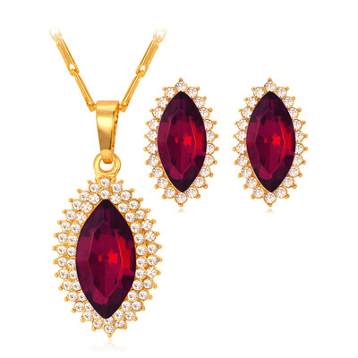 

Big SWA Crystal Jewelry Set Wholesale New 18K Real Gold Plated 7 Colors Crystal Rhinestone Earrings Necklace Set For Women