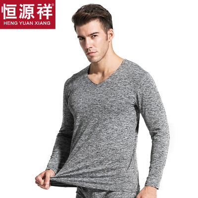 

Hengyuanxiang Qiuyi Qiuku men&women thin section base underwear V-neck couple thin section thermal underwear comfortable base cotton sweater pants suit male flower gray 175