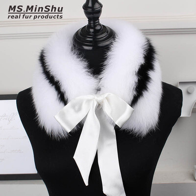 

MSMinShu Genuine Fox Fur Collar Scarf with Lace 100 Natural Fox Fur Scarf Winter Neck Warmer Jacket Fur Collar Short Scarves