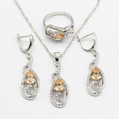 

5 Colors 925 Silver Jewelry Sets For Women Bridal Wedding Gift Earrings Ring Pendant Necklace Free Box 2018 New