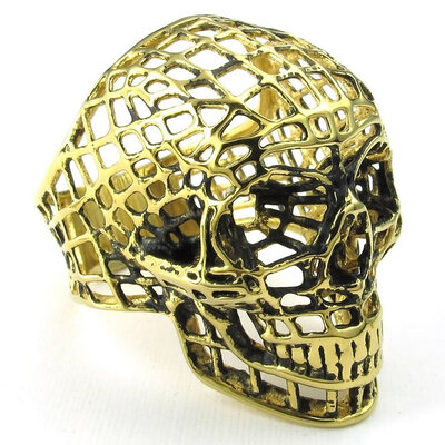 

Hpolw Mens Golden Stainless Steel the geometry of a spiders web Hollow Out Skull Biker Ring